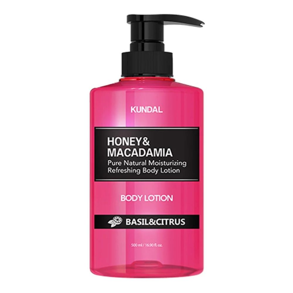K Beauty KUNDAL Honey and Macadamia Pure Body Lotion Citrus and Basil 500 ml mit EAN 8809568745673 Korean Body Care Koreanische Körperpflege Feuchtigkeitsspendende Body Lotion mit Honig und Macadamia